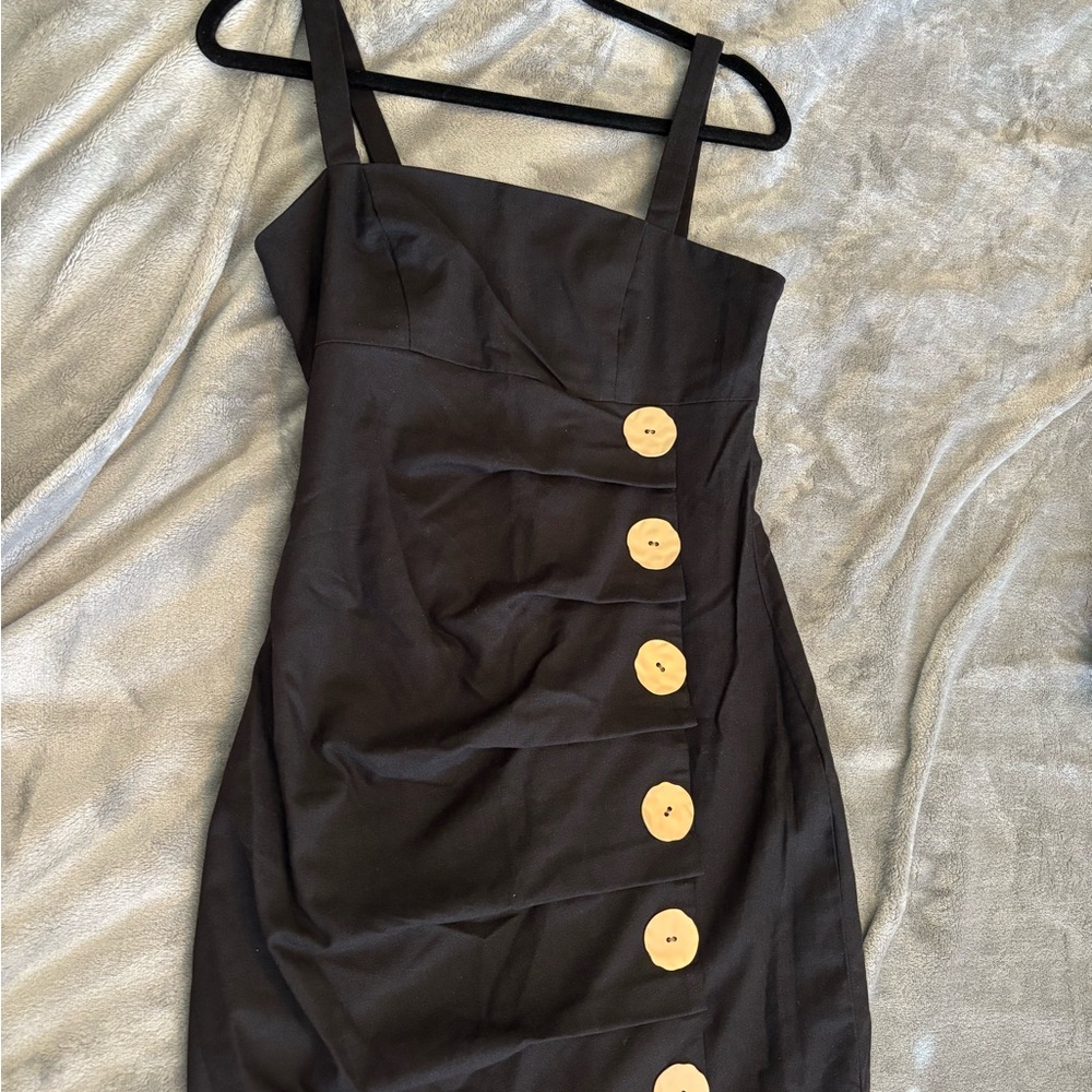 Finders Keepers Black Mini Dress with Gold Buttons - Picture 3 of 3